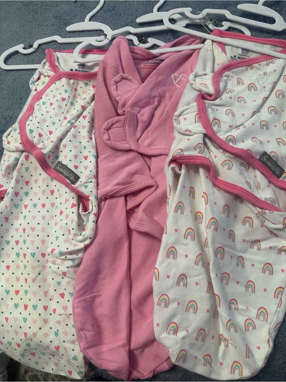 SwaddleMe Baby Swaddle Set of 3 Pink Hearts Rainbow NB 0-3M